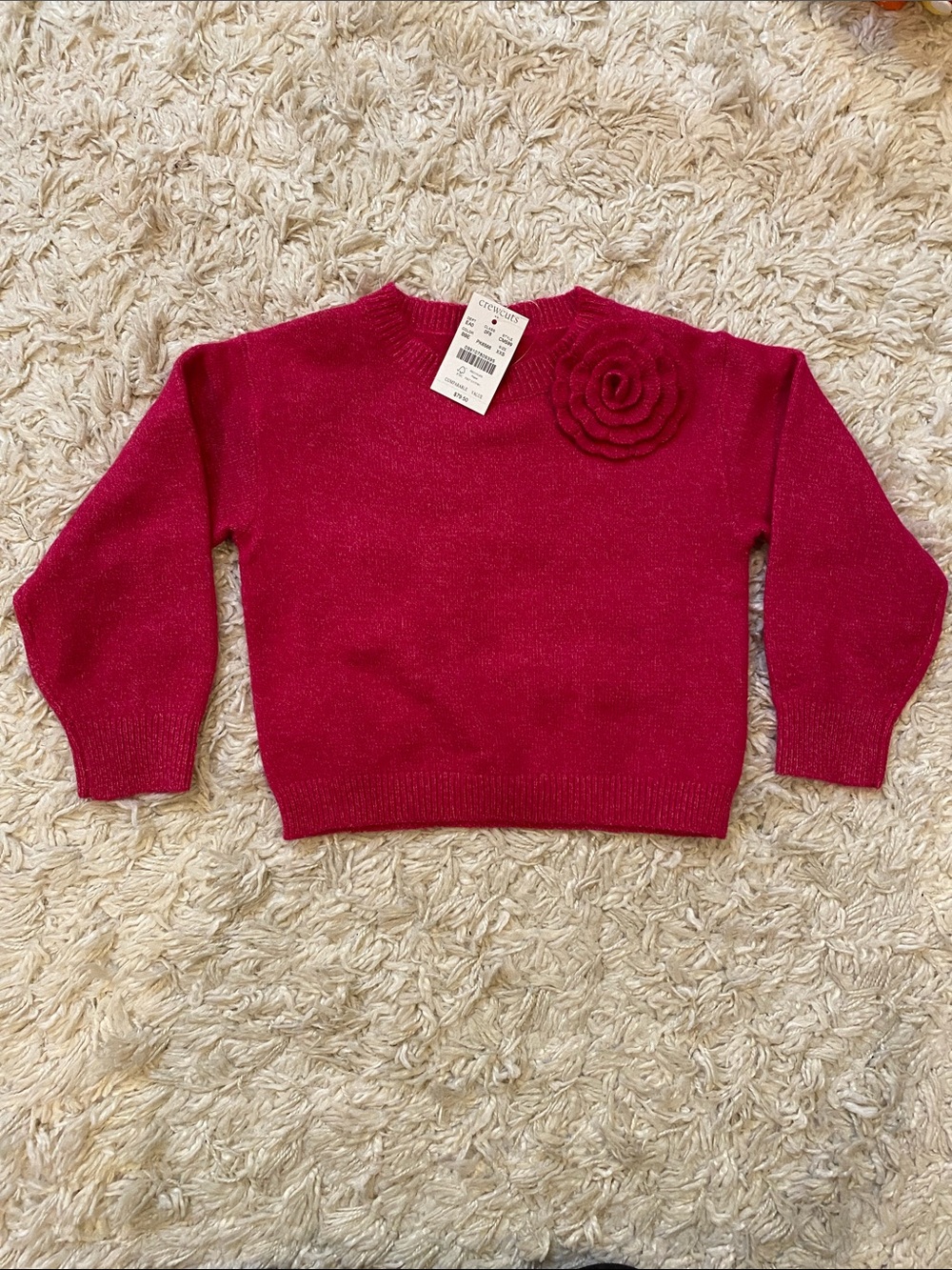 NWT Crewcuts Girls' Pink/Magenta Crewneck Sweater with Flower Applique